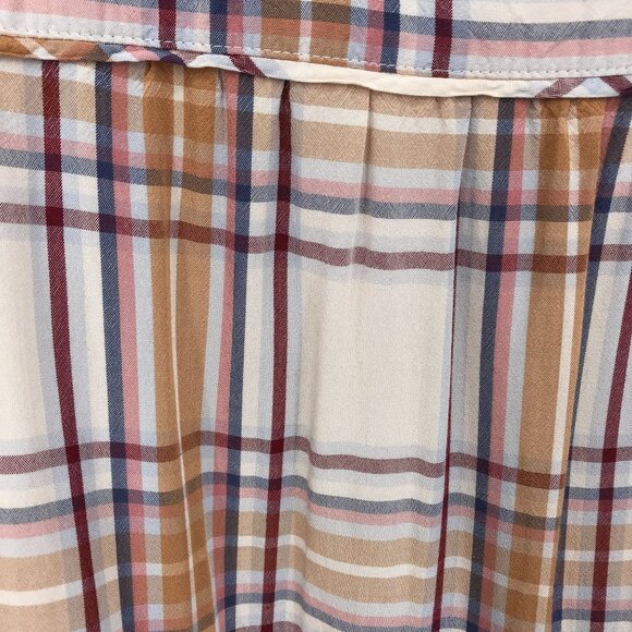 Loft Womens Brown Multi Plaid Notched Neck 3/4 Sleeve Blouse Size S - Picture 4 of 7